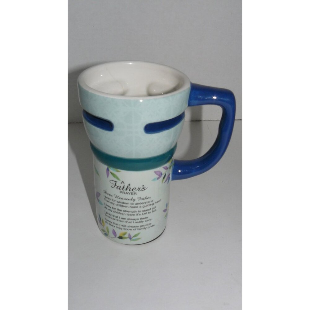 Rare A Fathers Prayer Ceramic Travel Mug With Blue Handle & Leaf Design SEE
